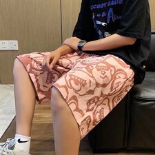 小熊满印男生短裤夏季潮嘻哈五分裤休闲弹力冰丝垂感裤子KT065P16，男装休闲裤，星座1116-2