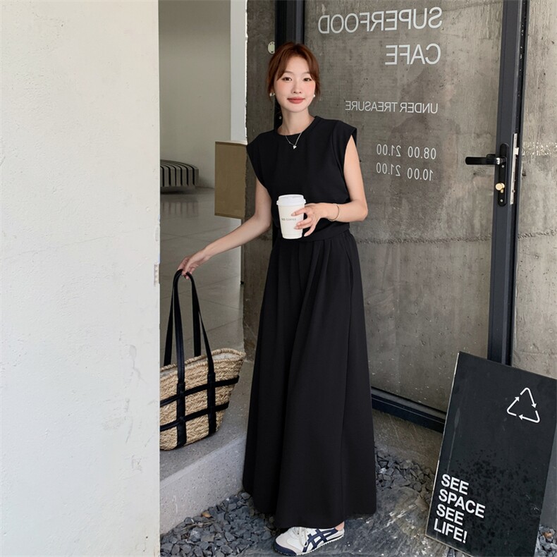 气质通勤T恤阔腿裤两件套女2025年夏季新款法式休闲显瘦简约套装,女装套装/套裙,1C130