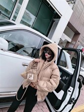 2021冬季新款新款时尚休闲宽松连帽防羊羔毛拉链羽绒服，女装羽绒服，L·H·X