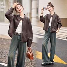 海宁蛋白皮超柔软短款休闲夹克皮衣显高显瘦百搭外套秋女，女装皮衣，江南女神