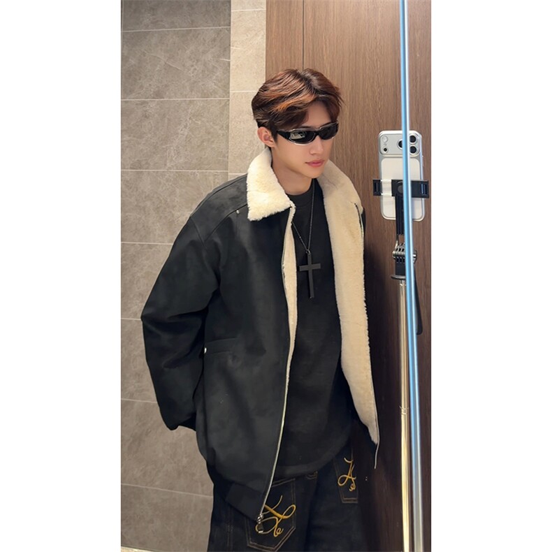 冬季美拉德巴恩风羊羔绒屋面PU皮棉服加绒保暖棉衣MP7827-特P80,男装棉衣,电商A007