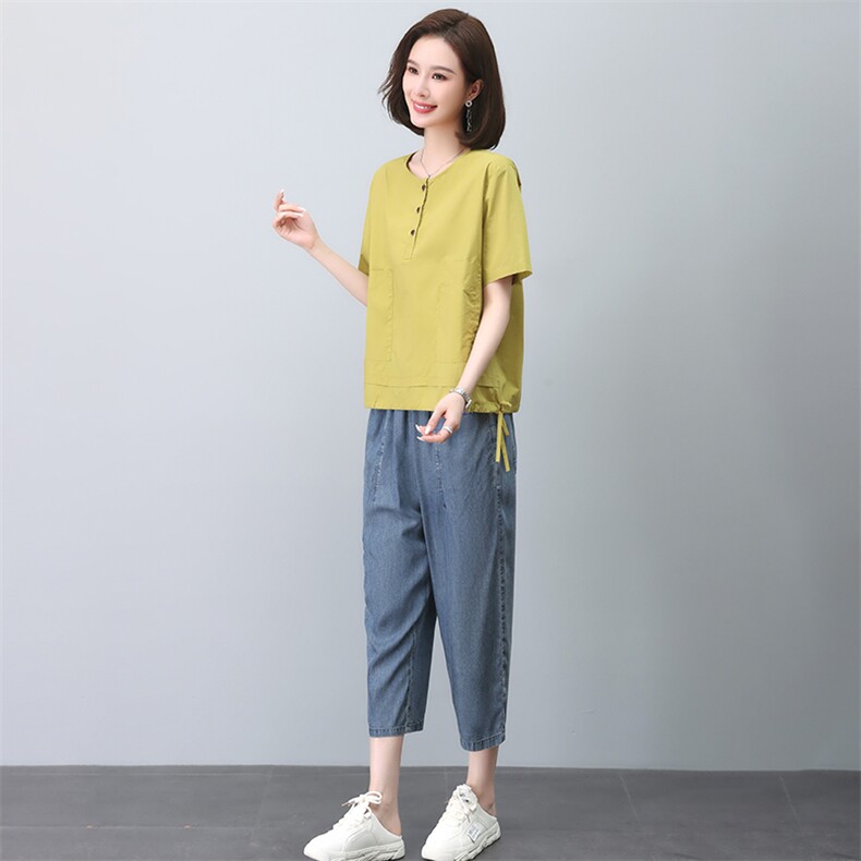2023夏季新款时尚气质宽松显瘦休闲舒适棉麻两件套,女装套装/套裙,独衣靓