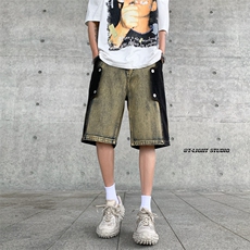 B221美式ins高街暗黑小众个性款牛仔短裤五分裤LK23100-P60控78，男装牛仔裤，电商B221