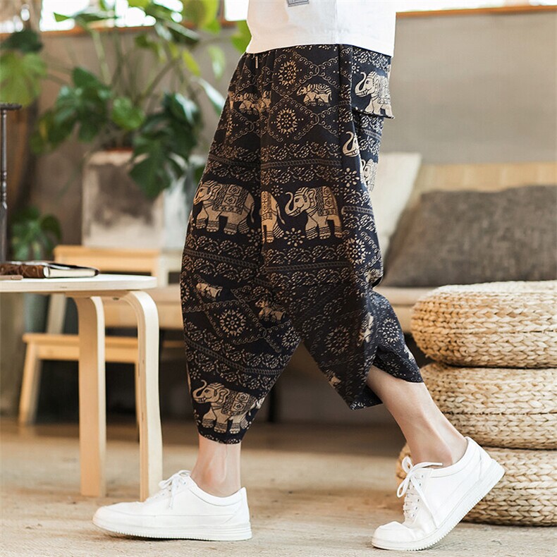 2025夏装新中式风沙滩裤民族风碎花薄款A057-K29-特P25，男装民族服装，电商A057B