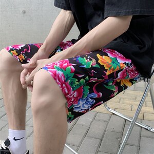 DK2024夏季男士休闲大码人造棉纱透气凉爽东北大花短裤风潮图片