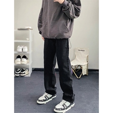 B221美式ins高街暗黑小众情侣毛巾绣直筒牛仔裤LK23021-P65控88，男装牛仔裤，电商B221