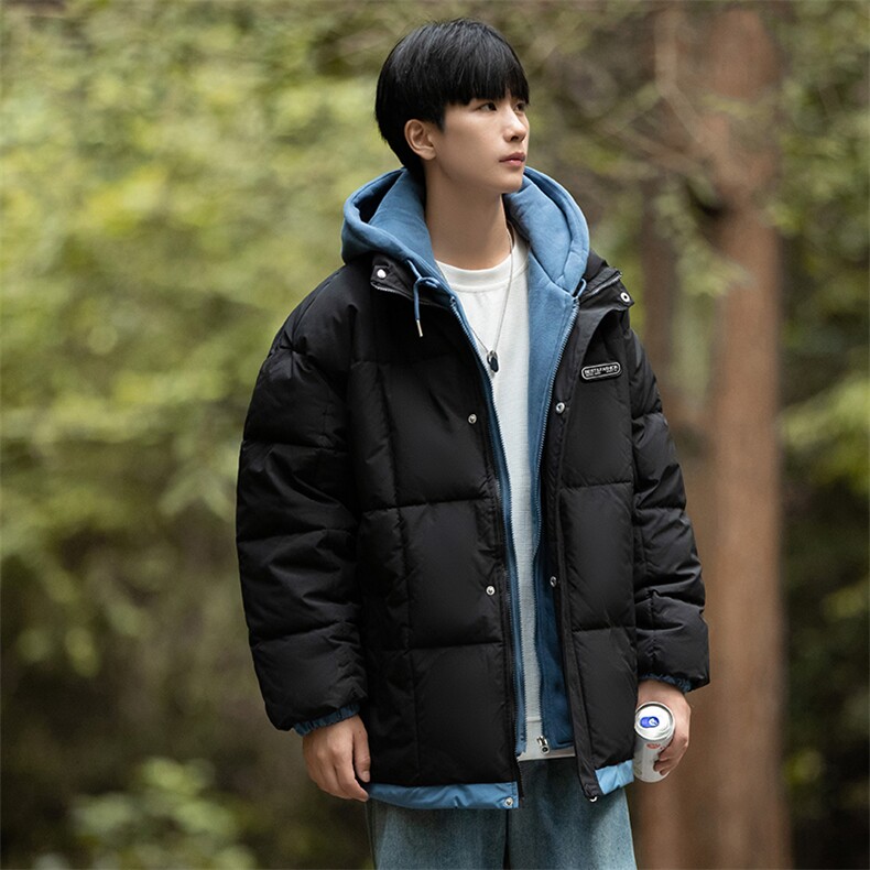 连帽假两件男式棉衣加厚冬季棉服格子棉袄潮流款A266-WMY2311-P75,男装棉衣,电商A266