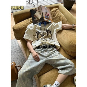 706-1-T858-P35  现货   夏季美式印花短袖T恤情侣宽松半袖上衣图片
