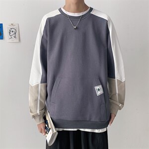 秋季新款潮流上衣圆领贴标袋鼠口袋宽松男士休闲卫衣CYWY8859-P30图片