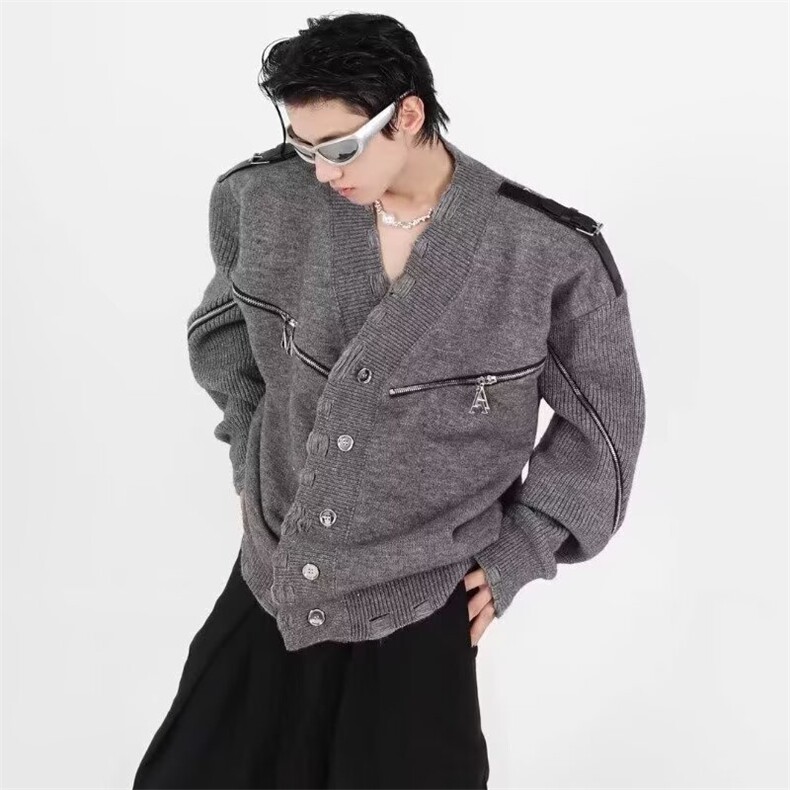 A188-P54 复古开衫毛衣男秋冬款新中式针织衫冬季高级感慵懒风图片