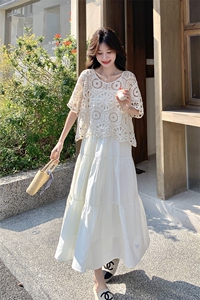 白色镂空罩衫连衣裙套装女2025夏季新款法式度假风吊带长裙套装图片