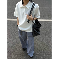 黑色polo衫短袖男款夏季美式翻领t恤高级感重磅硬挺健身运动半袖，男装Polo衫，电商A233-1