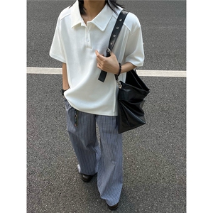 黑色polo衫短袖男款夏季美式翻领t恤高级感重磅硬挺健身运动半袖图片
