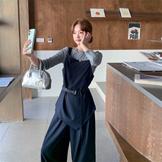 轻熟风韩系长袖打底套装女秋季2025新款收腰吊带垂感阔腿裤三件套，女装套装/套裙，2C219