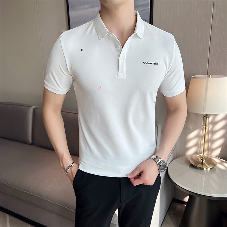 2024夏季新款英伦风高品质修身刺绣POLO衫冰丝短袖T恤男D257-p48,男装T恤,电商D303