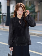 BAO现货2026春季新款时尚气质优雅立体织花减龄显瘦长袖百搭衬衣，女装衬衫，时尚俏佳人