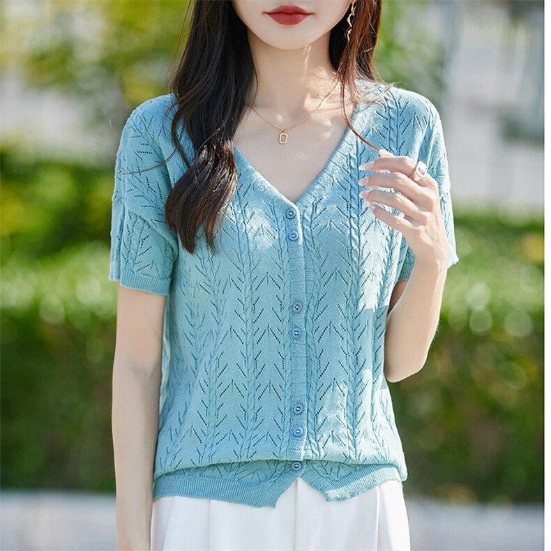 夏季新款简约纯棉镂空开衫女宽松百搭显瘦时尚休闲上衣,针织衫/毛衣,斯美雅电商供货