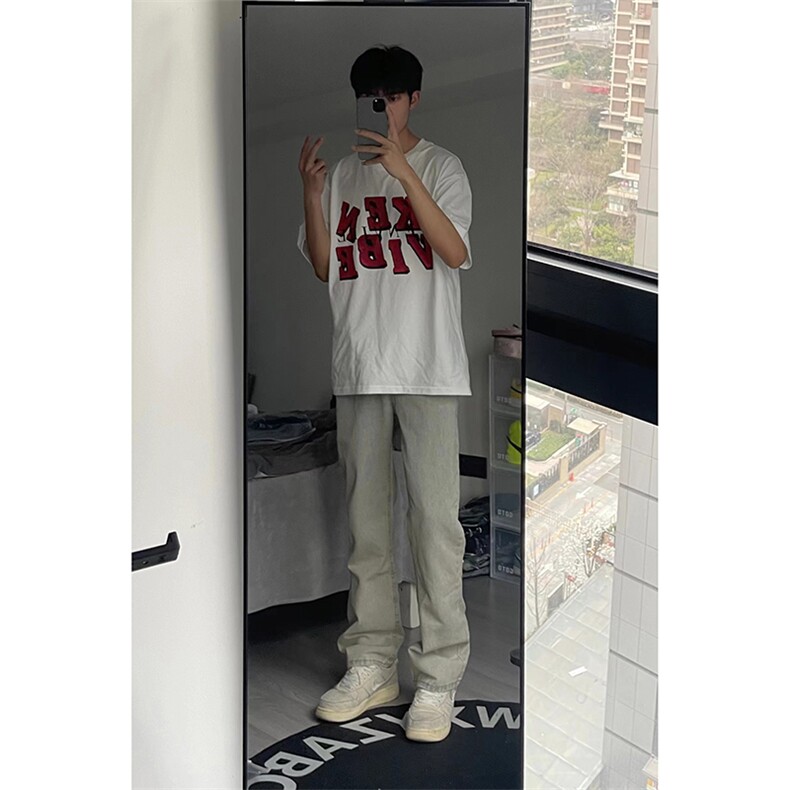 B221美式ins高街暗黑小众情侣毛巾绣直筒牛仔裤LK23021-P65控88,男装牛仔裤,电商B221