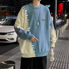 慵懒风毛衣男秋冬撞色拼接设计感针织衫vintage线衫外套MC292-P40，男装针织衫/毛衣，星座1008-2