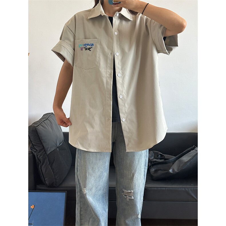 2025夏季新款港风衬衫刺绣宽松短袖少年感衬衣CS310-P30,男装衬衫,星座301C-5