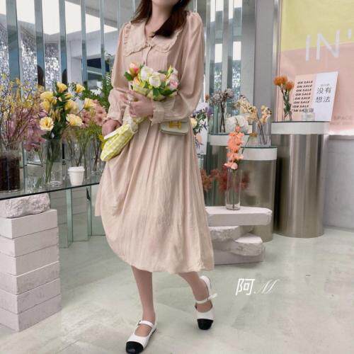 韩版荷叶边收腰连衣裙，女装连衣裙，阿M