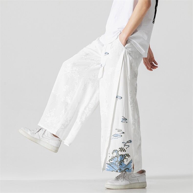 2025夏风男装冰丝唐装汉服重工刺绣休闲裤阔腿裤棉麻D533/P85，男装民族服装，星座206（原A221）
