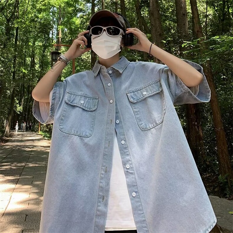 夏季新款衬衫潮流慵懒男方领衬衫 P48图片