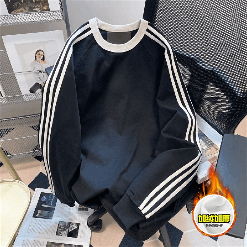 480G重磅加绒硬挺boxy男女秋冬美式高街结构三条杠圆领卫衣厚外套，女装短外套，电商A486-1