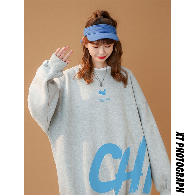 中性22秋季港风潮流印花宽松情侣休闲套头圆领卫衣W146P30控48，男装卫衣，A247A