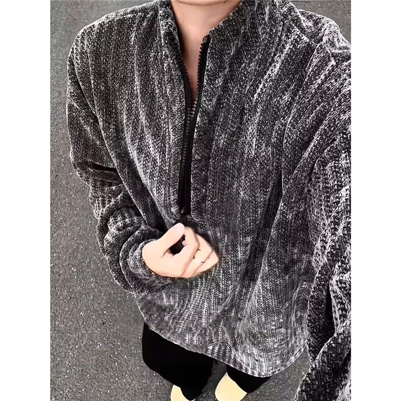 QC3334-P46拉链半高领上衣男2025秋冬季纯色针织衫男中领套头,男装针织衫/毛衣,电商B323A
