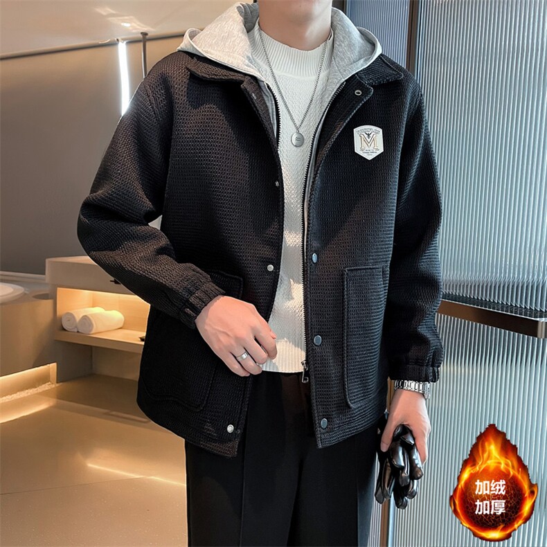 秋冬高品质面料加绒加厚连帽毛呢夹克外套中长款N9816-p135控185,男装毛呢大衣,电商D303