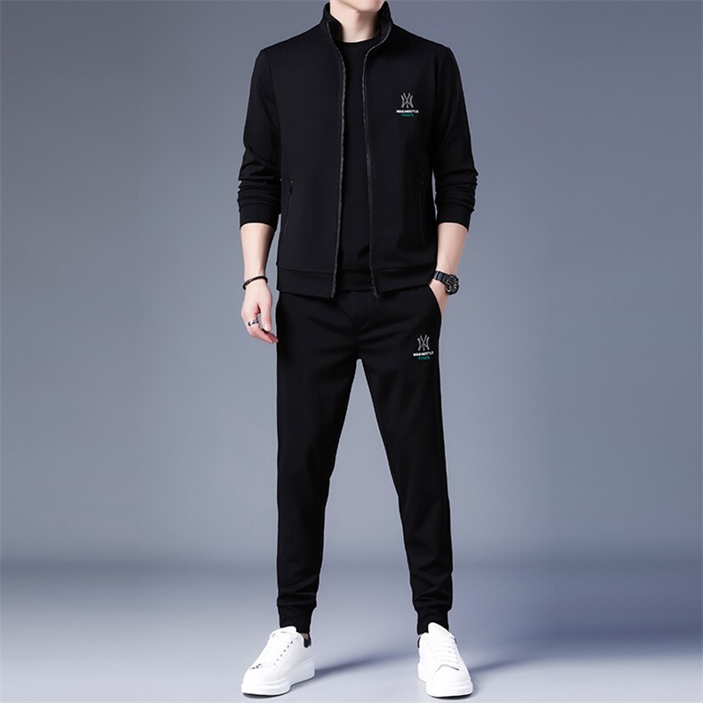 男士休闲运动套装2023春季新款休闲服中年爸爸春季夹克三件套男装图片