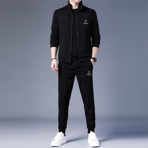 男士休闲运动套装2023春季新款休闲服中年爸爸春季夹克三件套男装图片