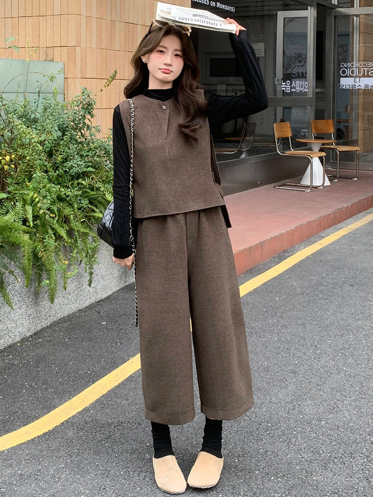 2026年春季法式时尚潮流舒适洋气带高级感磨毛棉质感马甲三件套裤,女装套装/套裙,超帛