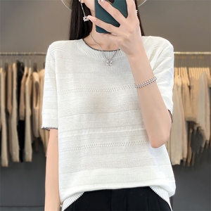 短袖t恤女2025新款拼接显瘦遮肚子大码女装夏季薄款冰丝针织衫韩图片