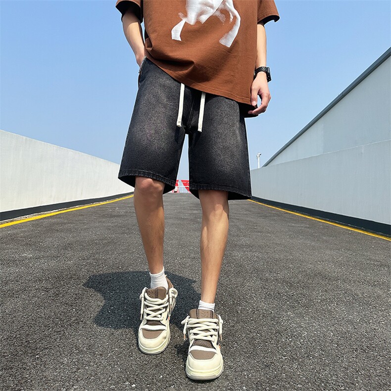 新款春夏男款牛仔短裤ins设计感宽松直筒休闲百搭裤子潮D2#-P35,男装牛仔裤,电商A178