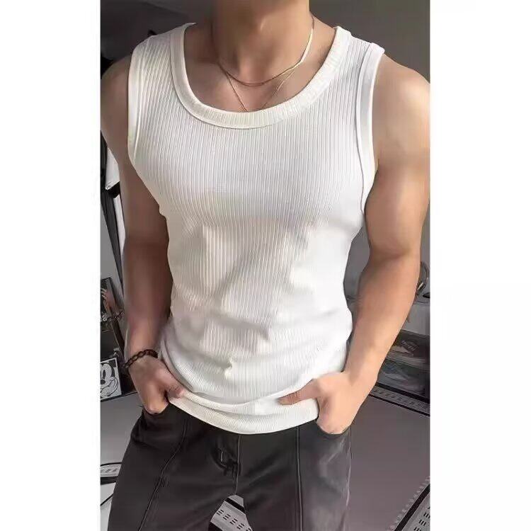 运动健身竖条纹背心男款夏季潮牌收腰弹力透气修身显肌肉无袖T恤,男装T恤,星座603-2