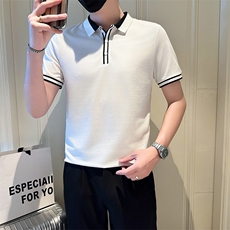店主风社会小伙男士异色拼接翻领POLO衫男T恤301A-1/PL100/P53，男装T恤，星座301A-1