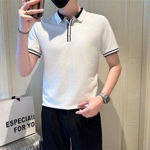 店主风社会小伙男士异色拼接翻领POLO衫男T恤301A-1/PL100/P53图片