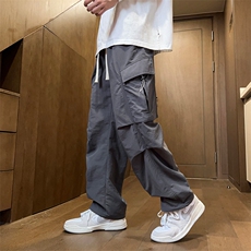 得物二开春季新款多口袋伞兵裤宽松直筒休闲裤工装裤K502-P42，男装休闲裤，星座914-3