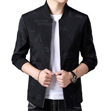 中青年印花夹克薄款外套男士棒球领春秋男装春秋装爸爸装上衣,男装夹克,电商B212（原钱塘6029）