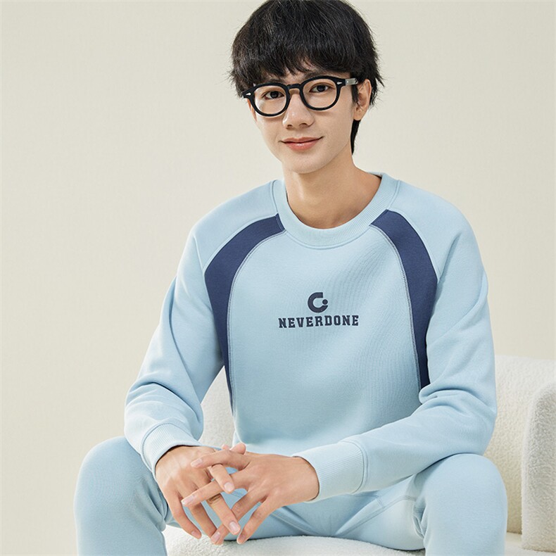 秋冬加绒加厚纯棉休闲保暖内衣套装两件套TZ3150-P75，男装休闲套装，星座310B-3