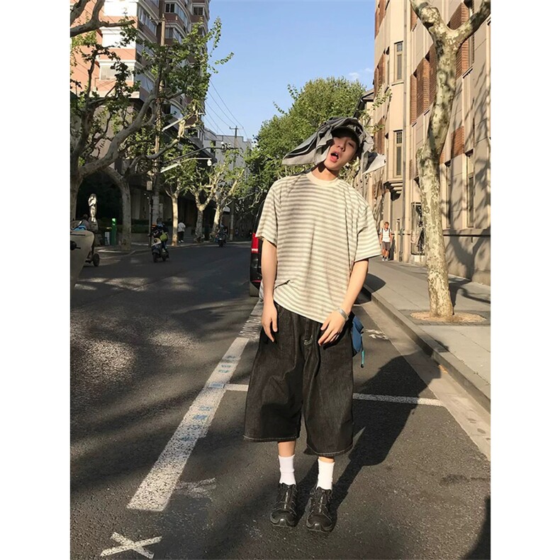 网图有货夏季复古丹宁蓝七分裤休闲阔腿宽松牛仔裤男女A655-P40,男装牛仔裤,星座1505