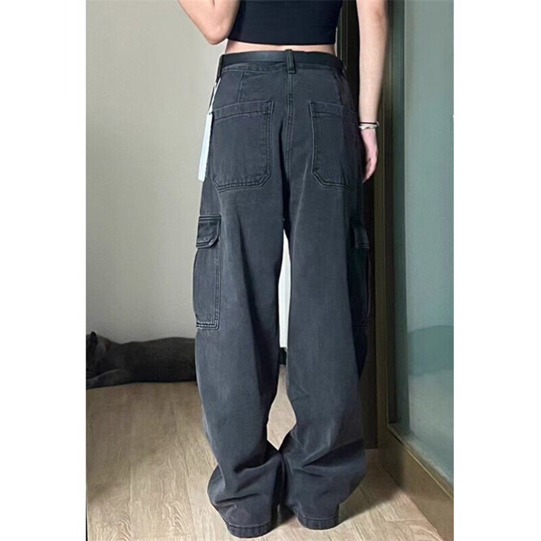 直筒工装牛仔裤女2025新款hiphop高腰宽松拖地阔腿裤子KA1092,男装牛仔裤,星座1116A（原606A-3）