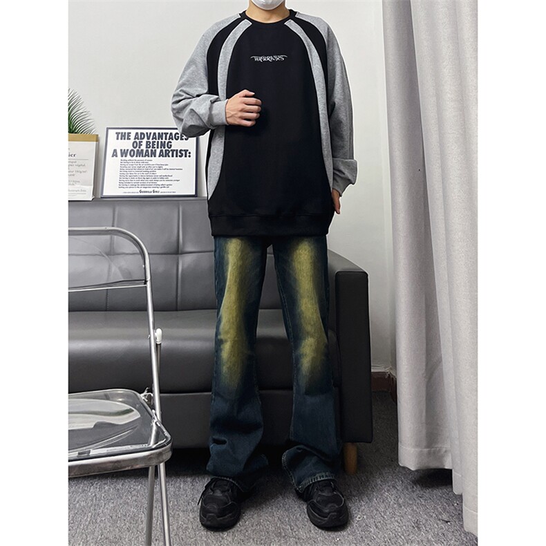 B221美式ins高街暗黑光版修身微喇牛仔裤LK23137-P55控78,男装牛仔裤,电商B221