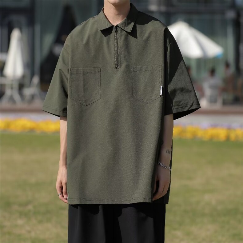日系五分袖夏季新款衬衫潮流慵懒男冰感POLO衫衬衣XBK206P32,男装衬衫,星座1116-2