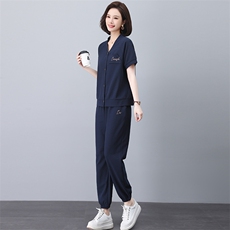 中年妈妈运动服套装洋气2025新款中老年女夏季薄款外套休闲两件套，女装套装/套裙，忆绮罗