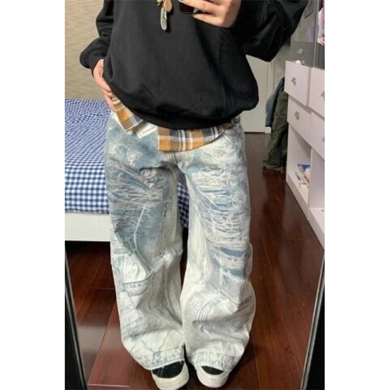 WE1773-P58美式复古高街3D打印花牛仔裤,男装牛仔裤,电商B323A
