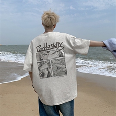 已注册/夏季外景纯棉高街帅气短袖T恤男宽松圆领半袖衫DT9733/P25，男装T恤，电商B316