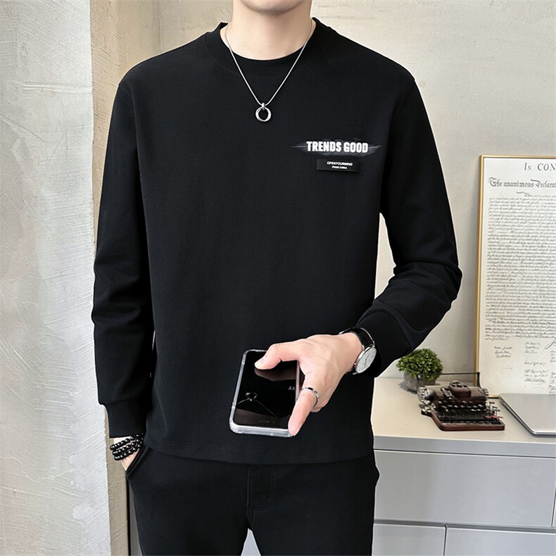 秋季男士卫衣2025新款痞帅潮牌字母印花长袖T恤A313-W809-P78,男装T恤,电商A313
